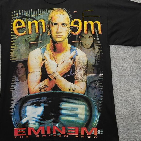 Rock Revolucion EMINEM Slim Shady Black Crewneck Double Sided Graphic T shirt - Picture 4 of 16